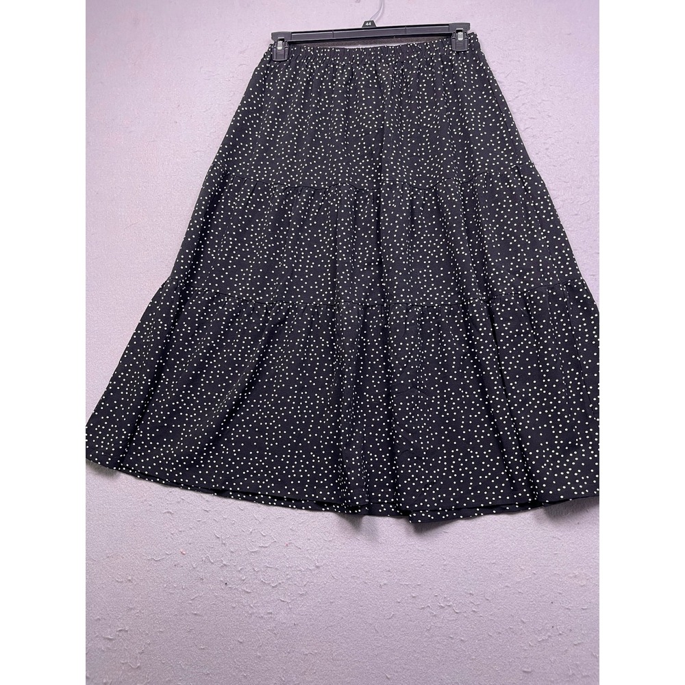 MEROKEETY Tiered Skirt Rayon Polka Dot Black White Large Womens